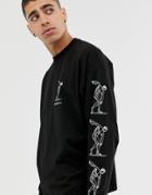 Asos Design Oversized Long Sleeve T-shirt With Back And Sleeve Print - Black