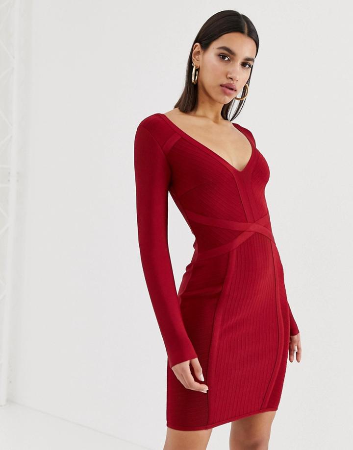Lipsy V Neck Bandage Dress In Red - Red