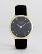 Reclaimed Vintage Inspired Suede Leather Watch In Black/gold - Black