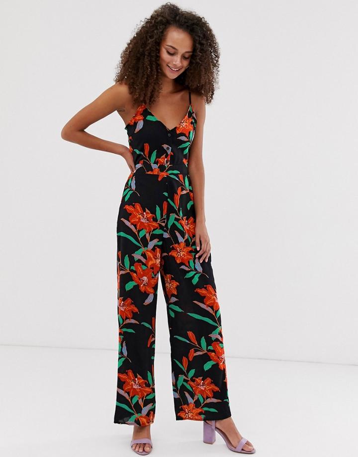Parisian Jumpsuit In Bold Floral Print - Black