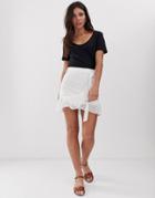 Parisian Wrap Mini Skirt With Tie Belt In Broderie - White