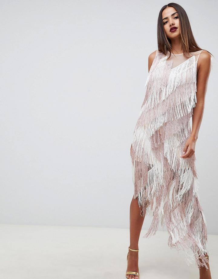 Asos Design Zig Zag Fringe Midi Dress - Multi