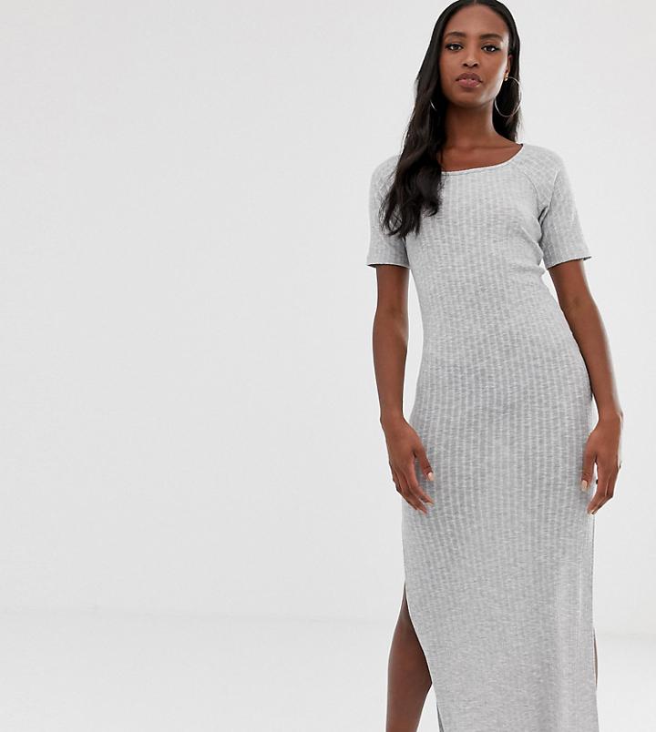 Asos Design Tall Rib Maxi T-shirt Dress - Gray