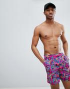 Asos Design Swim Shorts With Bright Geo-tribal Print In Mid Length - Multi