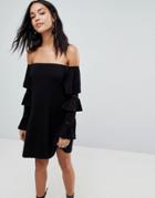 Asos Off Shoulder Mini Sundress With Flamenco Sleeves - Black