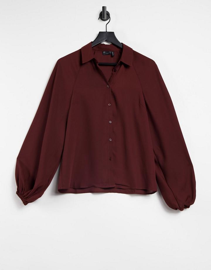 Asos Design Volume Sleeve Shirt In Berry-no Color