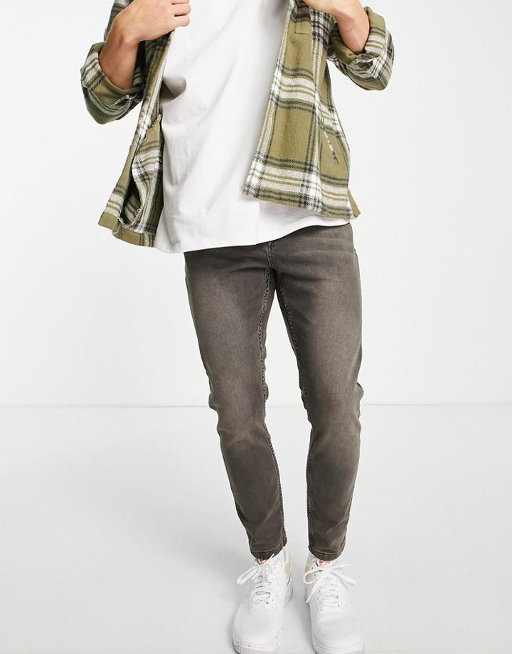 Topman Stretch Tapered Jeans In Washed Black Tint