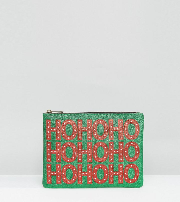 Valery Exclusive Holidays Ho Ho Ho Glitter Clutch Bag - Green