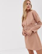 Asos Design Mini Belted Sweat Dress-brown