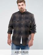 Asos Plus Stretch Slim Western Shadow Check Shirt - Green