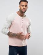 Brave Soul Raglan Henley Long Sleeve Top - Pink