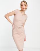 Closet London Puff Shoulder Pencil Dress With Bodice Detail In Mink-pink