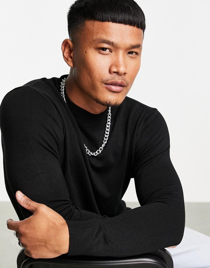Pull & Bear Knitted Sweater In Black