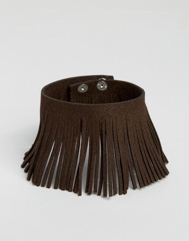 Asos Fringed Bracelet In Brown - Brown