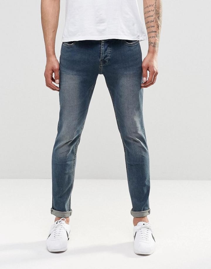 Only & Sons Jean In Stretch Slim Fit And Vintage Wash - Mid Blue Denim