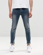Only & Sons Jean In Stretch Slim Fit And Vintage Wash - Mid Blue Denim