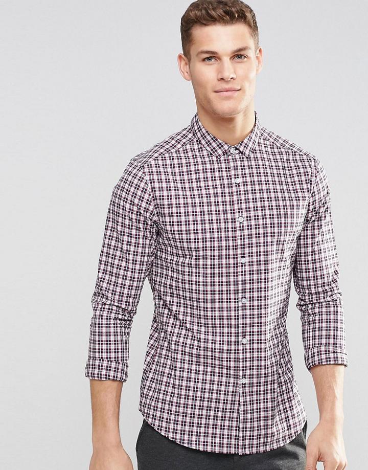 Asos Skinny Shirt In Multi Grid Check With Long Sleeves - Red