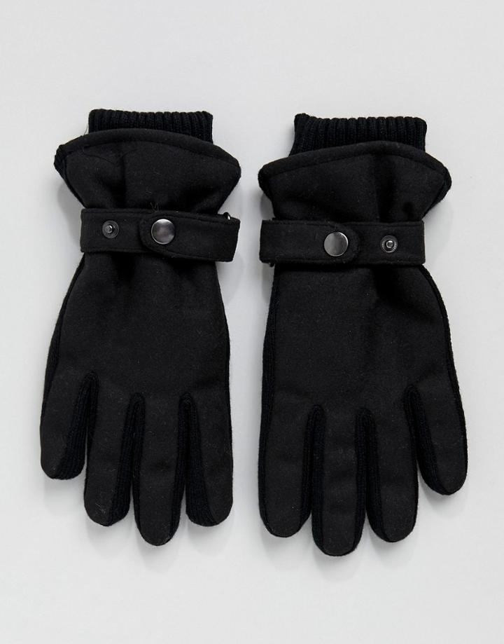 New Look Lined Glove With Strap Detail In Black - Black