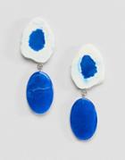 Asos Design Rough Shape Marbled Resin Earrings - Blue