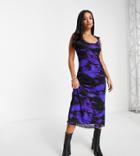 Topshop Petite Strappy Tie Dye Mesh Midi Dress In Blue-blues