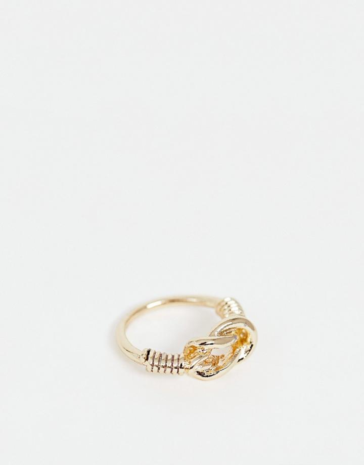 Asos Design Ring With Knot Detail In Gold Tone - Gold