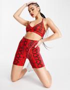 Adidas Originals X Ivy Park Snake Print Leggings Shorts In Red