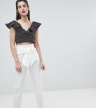 River Island High Waist Tie Front Peg Pants - White