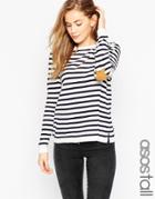 Asos Tall Sweater In Stripe With Tan Suede Star Elbow Patches