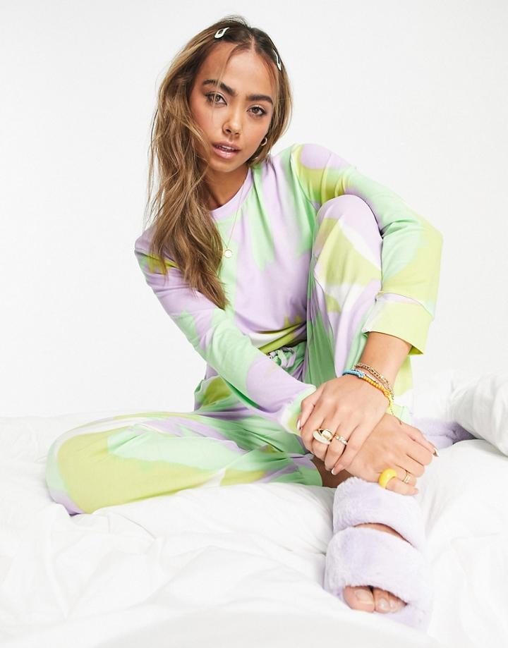 Asos Design Lounge Abstract Painterly Viscose Sweat & Sweatpants Set In Multi