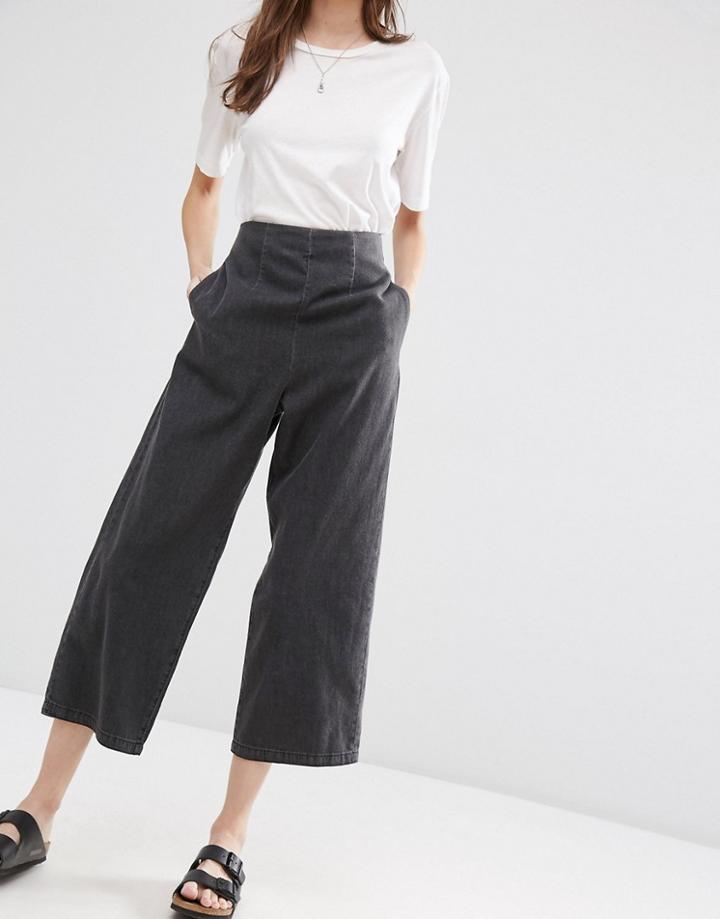Asos Soft Wide Leg Jean With Zip Back In Black - Black