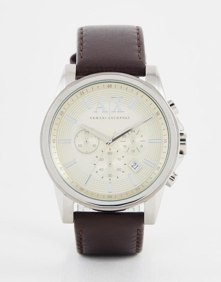 Armani Exchange Outerbanks Chronograph Watch With Leather Strap Ax2506 - Brown
