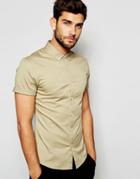 Asos Skinny Shirt In Stone Twill With Short Sleeves - Stone