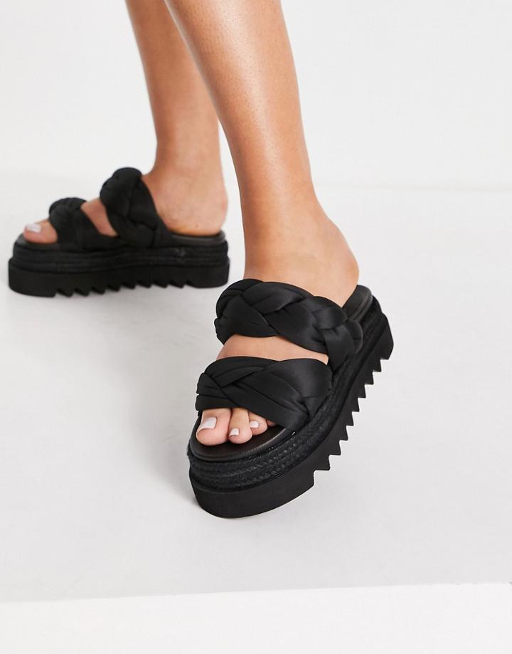 Asos Design Tiny Padded Plaited Flatform Mules In Black