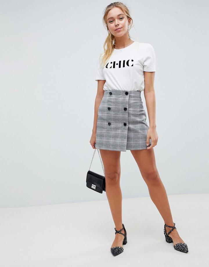 Asos Design Double Breasted Mini Skirt In Pink Check - Multi