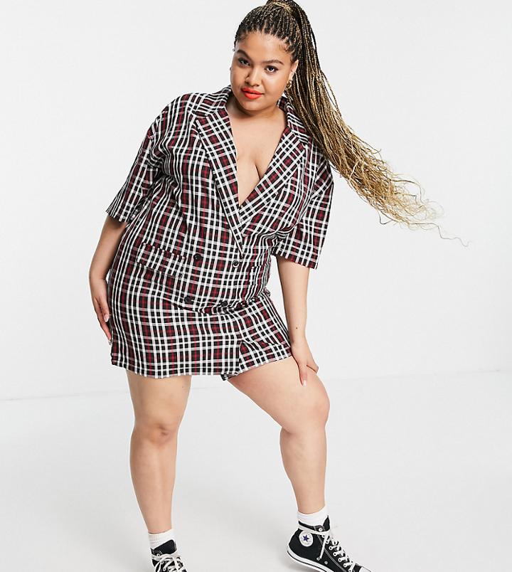 Lola May Plus Mini Blazer Dress In Black Check