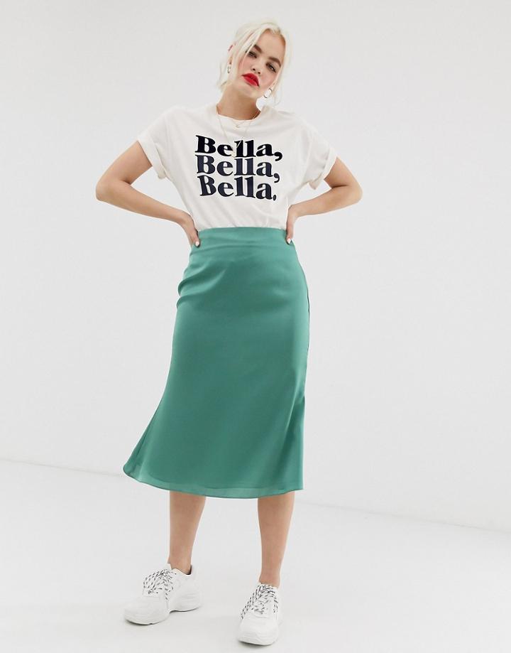 Glamorous Bias Cut Midi Skirt In Satin-green