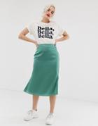 Glamorous Bias Cut Midi Skirt In Satin-green