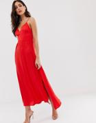 Vila Satin Cami Maxi Dress With Side Splits - Red
