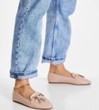 London Rebel Wide Fit Metal Trim Loafers With Tassle In Beige-neutral
