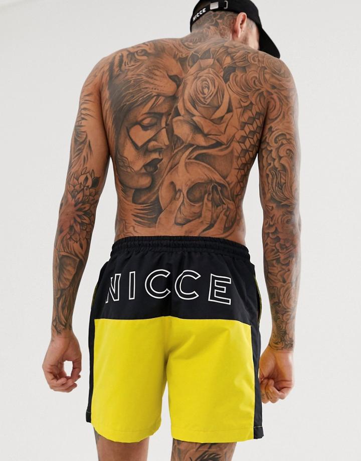Nicce Swim Shorts With Back Logo Print In Yellow