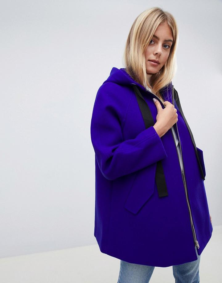Asos Design Hooded Swing Coat-blue