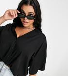 Dr Denim Plus Short Sleeve Drop Shoulder Resort Blouse In Black