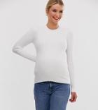 Asos Design Maternity Crew Neck Sweater In Skinny Rib - White
