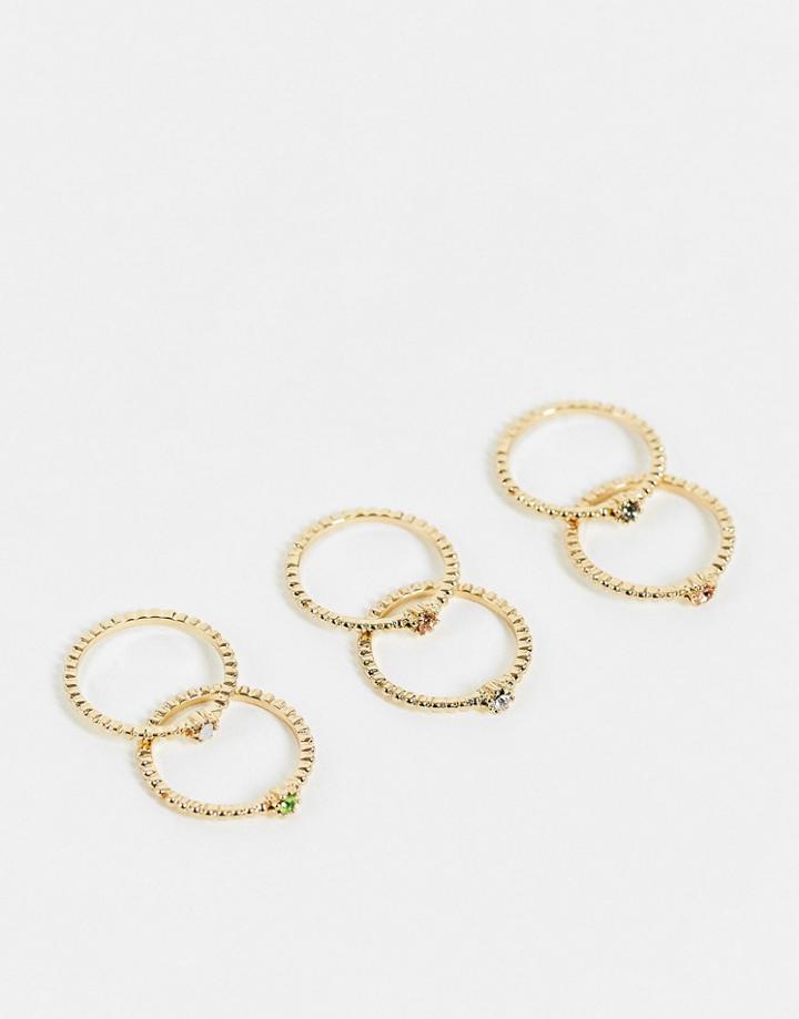 Pieces 6 Pack Rings In Gold With Multi Stone