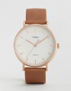 Timex Fairfield 41mm Leather Watch In Tan - Black