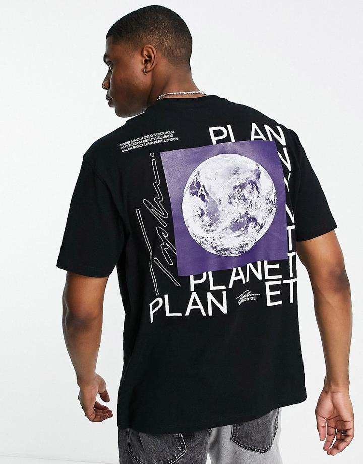 Topman Oversized Fit T-shirt With Front And Back Signature Planet Print In Black
