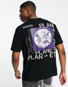 Topman Oversized Fit T-shirt With Front And Back Signature Planet Print In Black