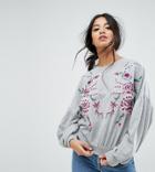 Asos Petite Sweatshirt With Floral Embroidery - Gray