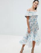Bronx And Banco Embroidered Dipped Hem Midi Dress - Blue