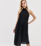 Asos Design Maternity Backless Halter Pleated Midi Dress - Black